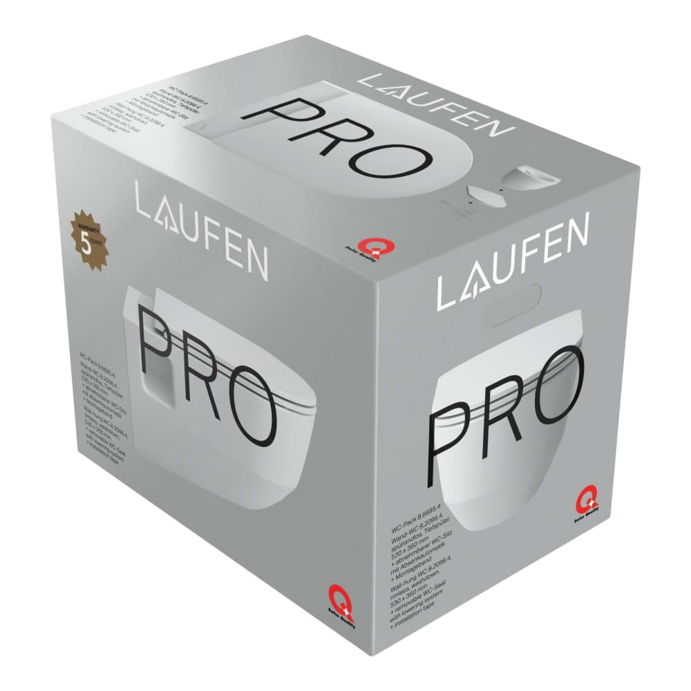 Obrázek LAUFEN PRO Závěsné WC Pack, rimless, hluboké splachování, s viditelným uchycením, včetně sedátka s poklopem slim se zpomalovacím sklápěcím systémem 530 x 360 x 345 mm #H8669540000001 - 000 - Bílá