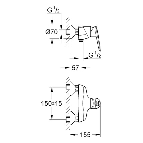 Obrázek GROHE TOUCH baterie sprchová nástěnná 150mm 32263000 chrom