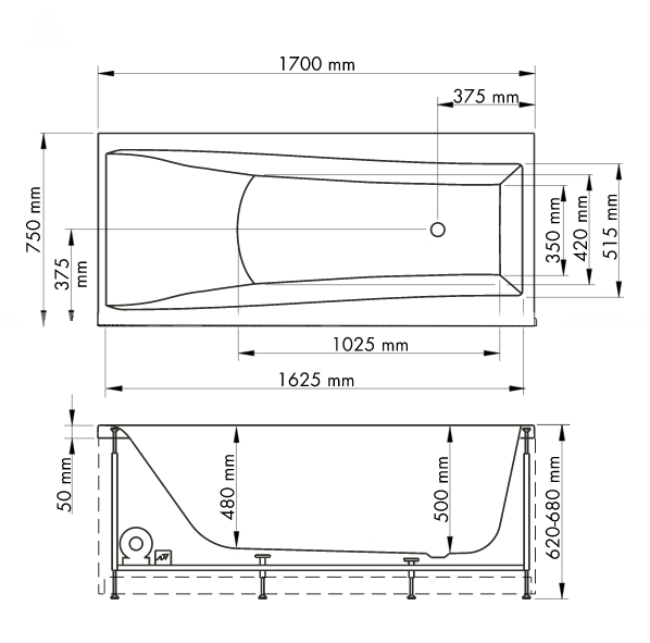 Obrázek HANSGROHE PHARO 210 WHIRLPOOL vana (combi systém Comfort) 22704000