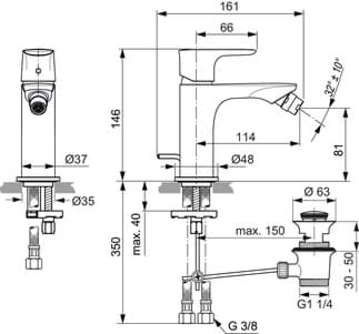 Obrázek IDEAL STANDARD Bidetová baterie Connect Air, průmět 114 mm #A7030AA - chrom