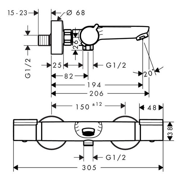 Obrázek HANSGROHE VERSOSTAT 2 baterie vanová termostatická 15348000 chrom