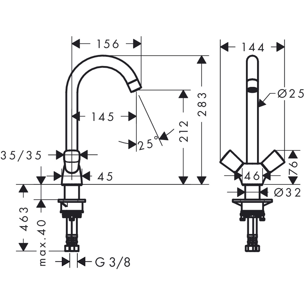 Obrázek HANSGROHE Logis M31 Kuchyňská baterie se dvěma kohouty 220, 1jet #71280000 - chrom