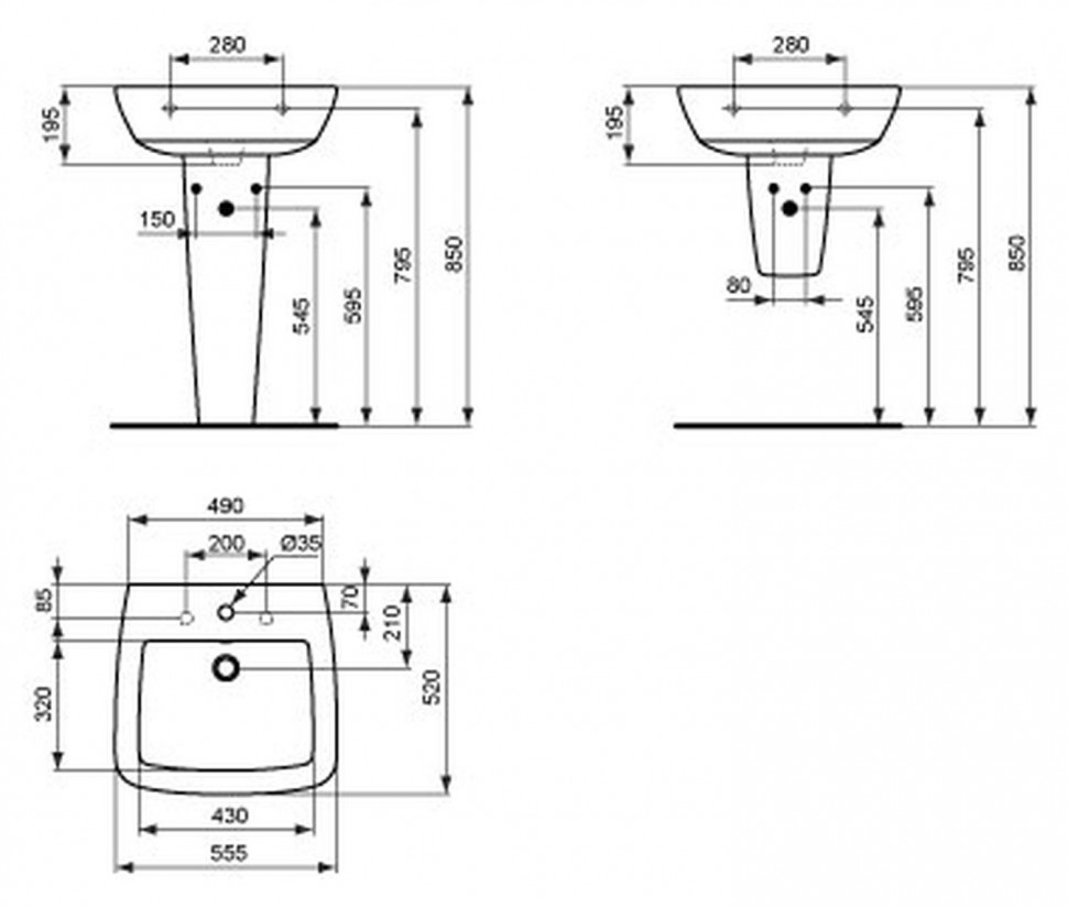 Obrázek IDEAL STANDARD Ventuno umyvadlo 55x52 cm T001301 bílá