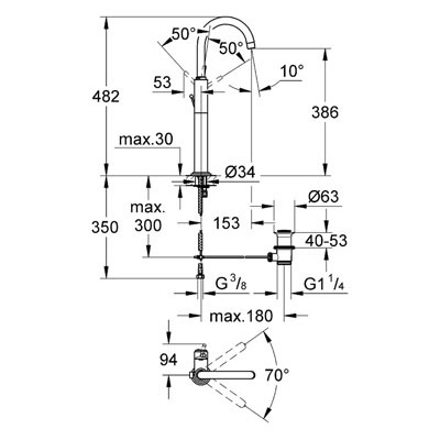 Obrázek GROHE ATRIO baterie umyvadlová velikost XL 32647001 chrom