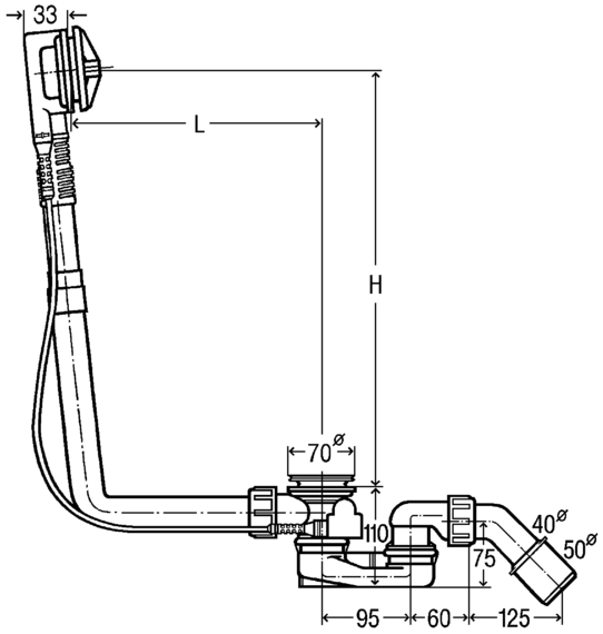VIEGA MULTIPLEX vanový sifon 40/50x725 111069 / 6163.1