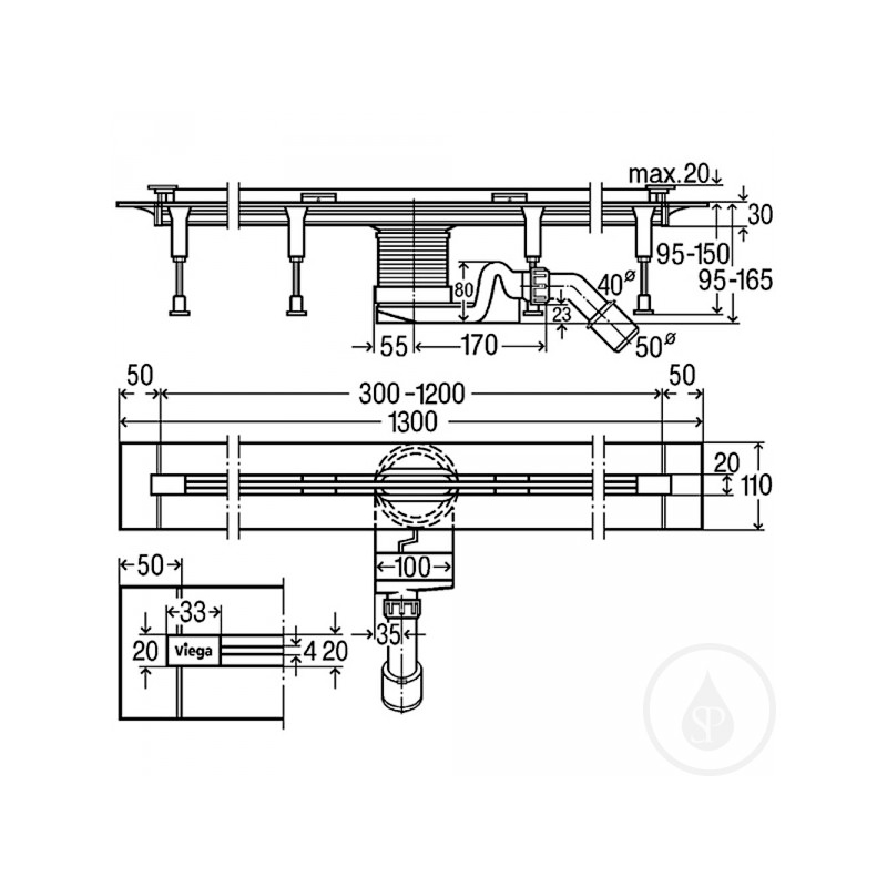 Obrázek VIEGA Advantix Vario-základní těleso sprchového žlábku 1200 mm 686277/ 4965.10