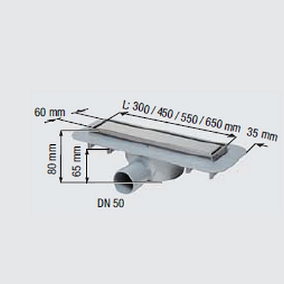 Obrázek Sprchový žlab KESSEL LINEARIS Compact DN50 boční, L = 650, 45600,62