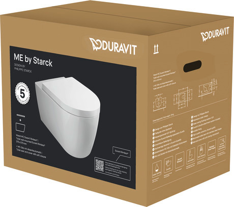 DURAVIT WC set závěsný 452909 Design by Philippe Starck #45290900A1 - © Barva 00, Prvky v setu: Závěsný klozet, Sedátko pro WC, Objednací č.: 252909AA00, 0020090000, DuraShield, Bílá Vysoký lesk, Hluboké splachování, Rimless, Splachovací kruh: bezokrajové, Odpad vodorovný, Odnímatelné sedátko, Zpomalovací automatika, Typ splachování: Hluboké splachování, Princip splachování: Výtlak, Odpad vodorovný, Zpomalovací automatika, Včetně upevnění: Durafix, Rozměry krabice: 400x455x590 mm, Sjednocený vodní štítek (UWL) třída: 1 374 x 570 mm