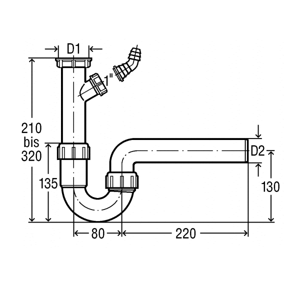 Obrázek VIEGA trubkový zápachový uzávěr dřezový s had.přípojkou 1 1/2"x50, 102838 / 7985.10