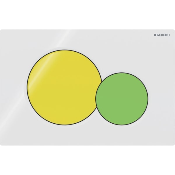 GEBERIT Ovládací tlačítko Geberit Sigma01 pro 2 množství splachování, Round, pro dětské WC Deska: bílá Ovládací tlačítko velkého spláchnutí: žluté Ovládací tlačítko malého spáchnutí: zelené #115.770.LA.5