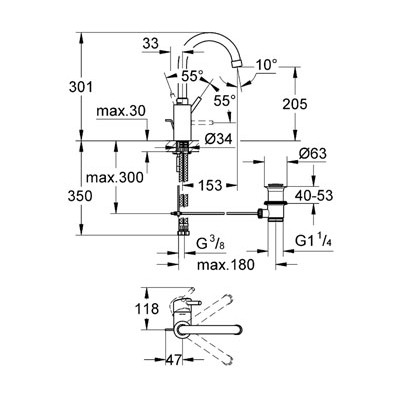 GROHE Concetto Páková umyvadlová baterie DN15, Velikost L Chrom #32629001