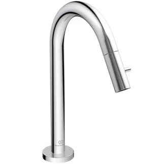 IDEAL STANDARD CERALINE - Podstavný ventil 55x292 mm, svislá vzdálenost 180 mm od středu výtoku, chrom, 3,8 l/min (3 bary), bez výsuvného odpadu - Skrytý perlátor, povrch SmartShine #F2844AA - chrom