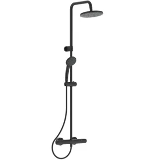 IDEAL STANDARD CERATHERM T25 - Sprchový systém AP 315x489,5x1030 mm v černé barvě, 12,0 l/min (3 bary) - Termostatická funkce, Úspora vody a energie, CoolBody, Vertikální ohyb, Bezpečnostní zámek #A7546XG - Silk Black