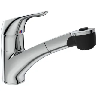 IDEAL STANDARD CERASPRINT NEW - Kuchyňská baterie 56,5x199 mm, svislá vzdálenost ke středové výpusti 230 mm, chrom, 12 l/min (3 bary) - technologie Click, EPD, 2 režimy proudu, vytahovací ruční sprcha, povrch SmartShine #B5347AA - chrom