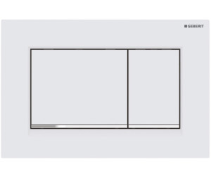 Obrázek GEBERIT Ovládací tlačítko Geberit Sigma30, pro 2 množství splachování Deska a ovládací tlačítko: lakování bílé matné, s povrchovou úpravou easy-to-clean Designový proužek: pochromovaný lesklý #115.883.JT.1
